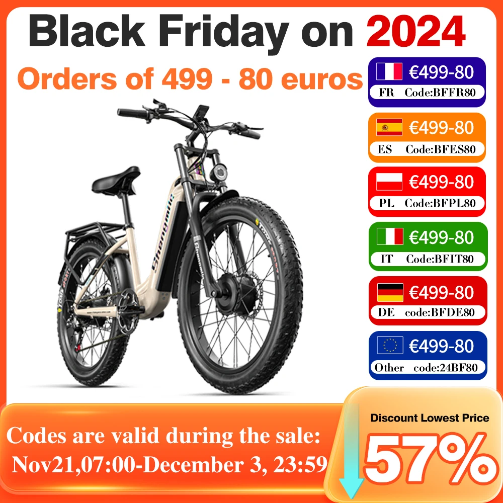 Shengmilo S700 Electric Bicycle 2000W Dual Motor 48V 17.5AH 840WH Battery Electric Bike 26 Inch Fat Tire Mountain eBike