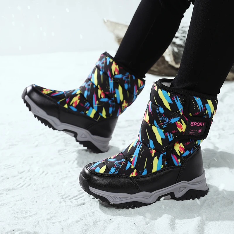 

New Arrival Winter Children Shoes Plush Waterproof Fabric Non-Slip Girl Rubber Sole Snow Boots Fashion Warm Outdoor Boots