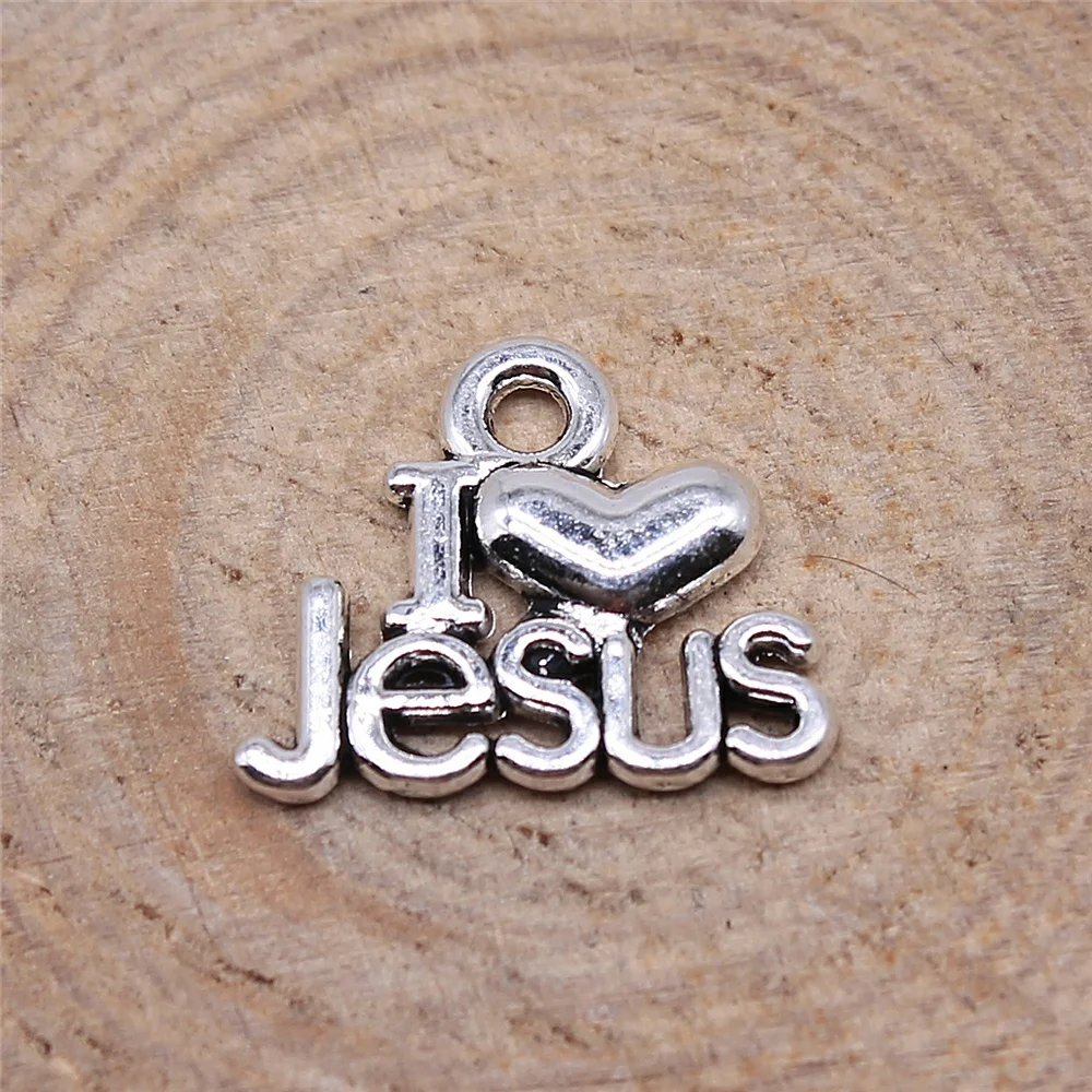 WYSIWYG 20pcs 15x13mm Antique Silver Color I Heart Jesus Charms Jesus Charm I Love Jesus Charm