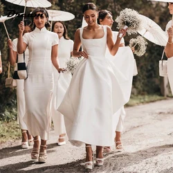 DREAM Customized Modern Satin Wedding Dresses Sleeveless Square Collar A-Line Bridal Gowns Back Buttons Vestido De Novia 2025