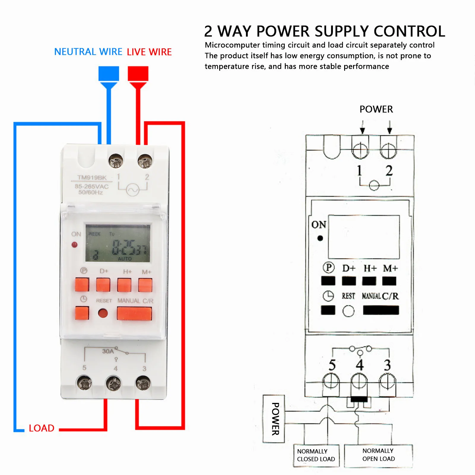 Timer Switch 7 Day 28 On Off Schedules Programmable LCD Display Digital Timer Switch with Waterproof Box AC85‑265V