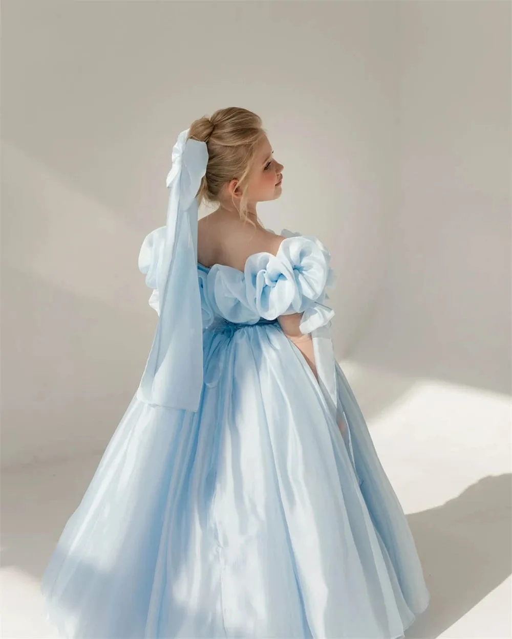 

Customized Sky Blue Flower Girl Dresses For Wedding Ruffles Puffy Elegant Princess Formal Banquet Birthday Party Pageant Gown