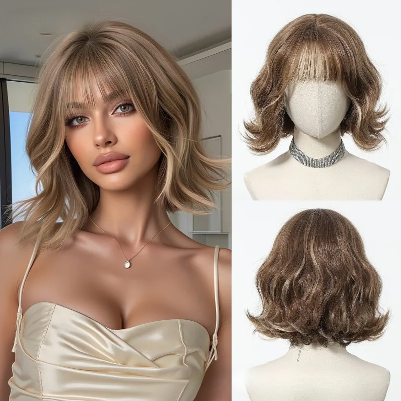 

Short White Gold Bangs Bob Bob Synthetic Hair Cover, Cosplay Party Natural Wig, Suitable for Women To Use
