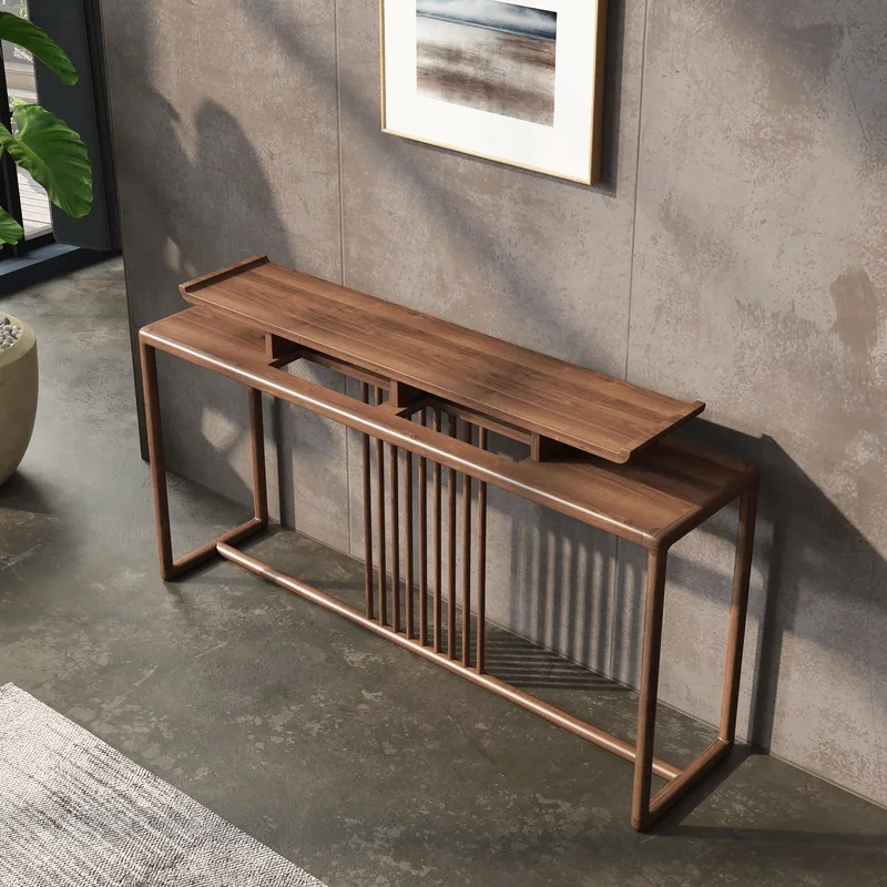 New Chinese Zen porch table B&B with mortise and tenon on the wall and solid wood end view porch desk for home use.