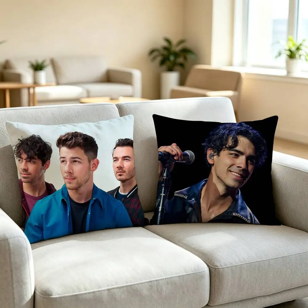 P-Pop Rock Trio Band J-Jonas Brothers Square Double-Sided printed Pillow Case Bedroom Bedside Pillow Sofa Cushion Cover