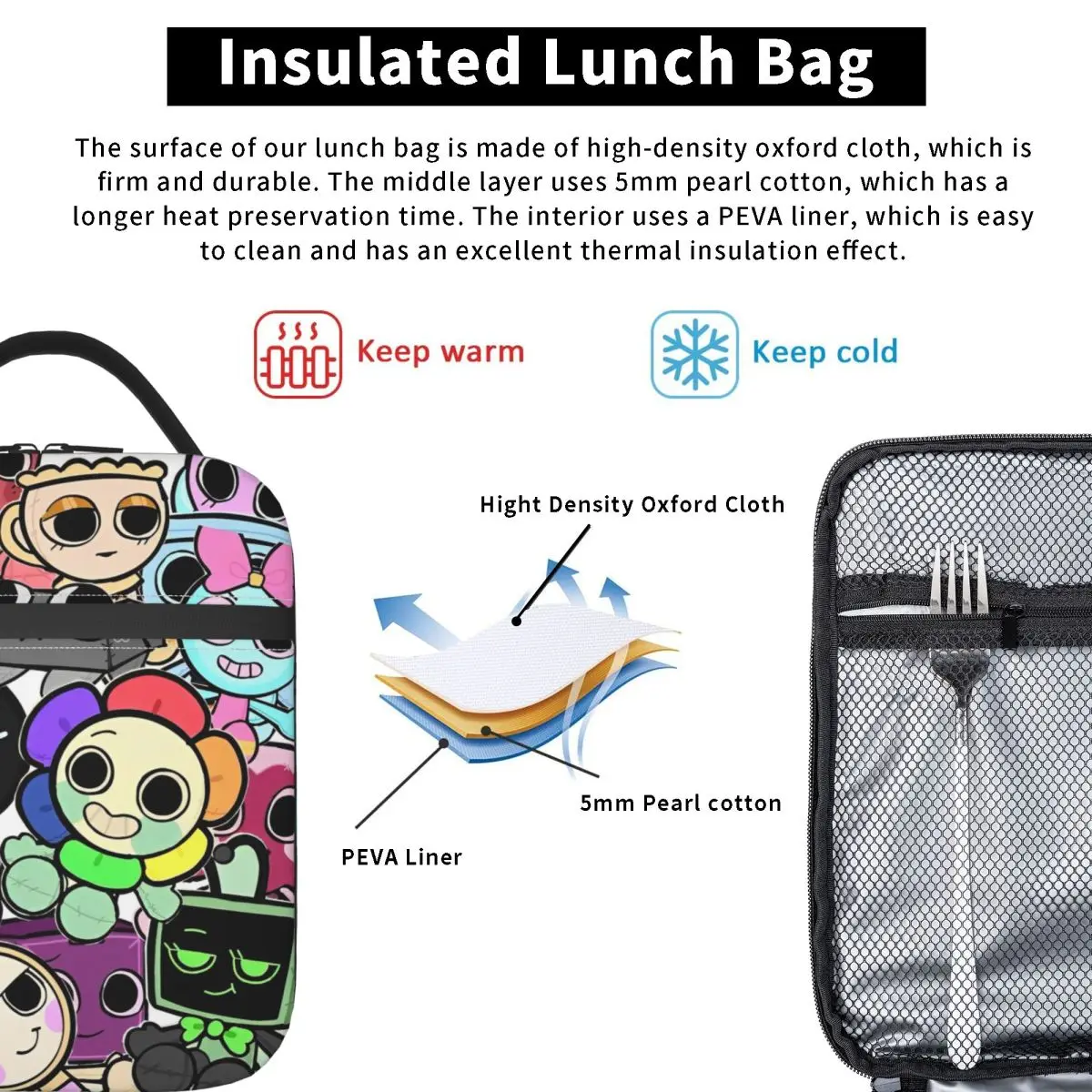 Dandys World لعبة فيديو معزولة أكياس الغداء وجبات كبيرة الحاويات حقيبة للحفاظ على البرودة علب الاغذية حمل كلية نزهة الغذاء حقائب اليد