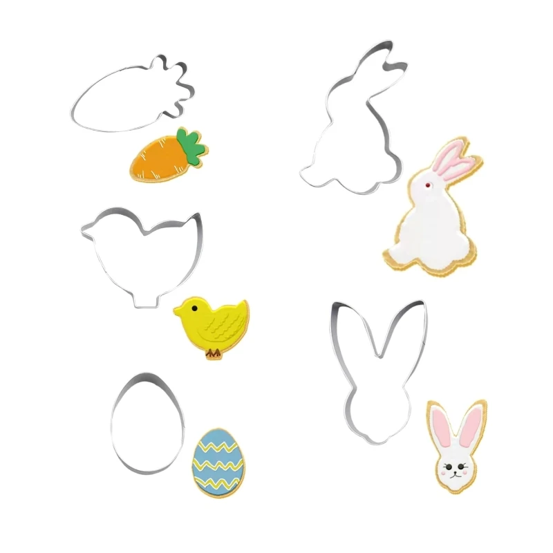 

5 PCS Cookie Cutters Stainless Steel 3D Cartoon Easter Theme Bunny Gift Dropship