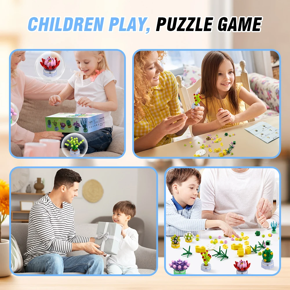 Fiore succulente in vaso modello building block fai da te bouquet eterno casa scrivania pianta decorazione mattoni ragazza regalo giocattolo per bambini 24 borse/scatola