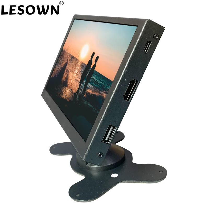 LESOWN-Monitor LCD pequeno com suporte, HDMI Widescreen Display, mídia USB, álbum eletrônico, Music Pictures Player, IPS, 1024x600, 7"