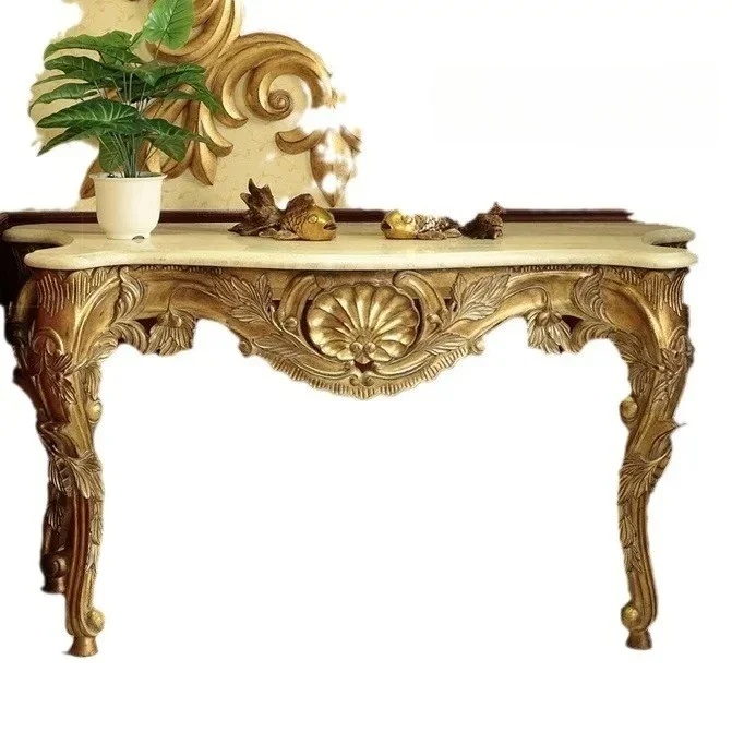

Nordic simple luxury entrance table European carved entrance table marble solid wood entrance cabinet