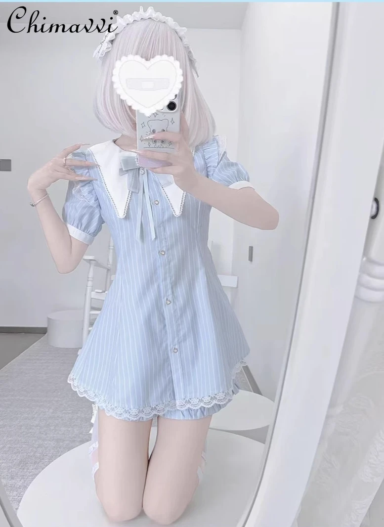 

Original Water Color Suit Summer New Japanese Medical Subculture Bud Suit Short-sleeved Top and Shorts Kawaii Girl Two-piece Set
