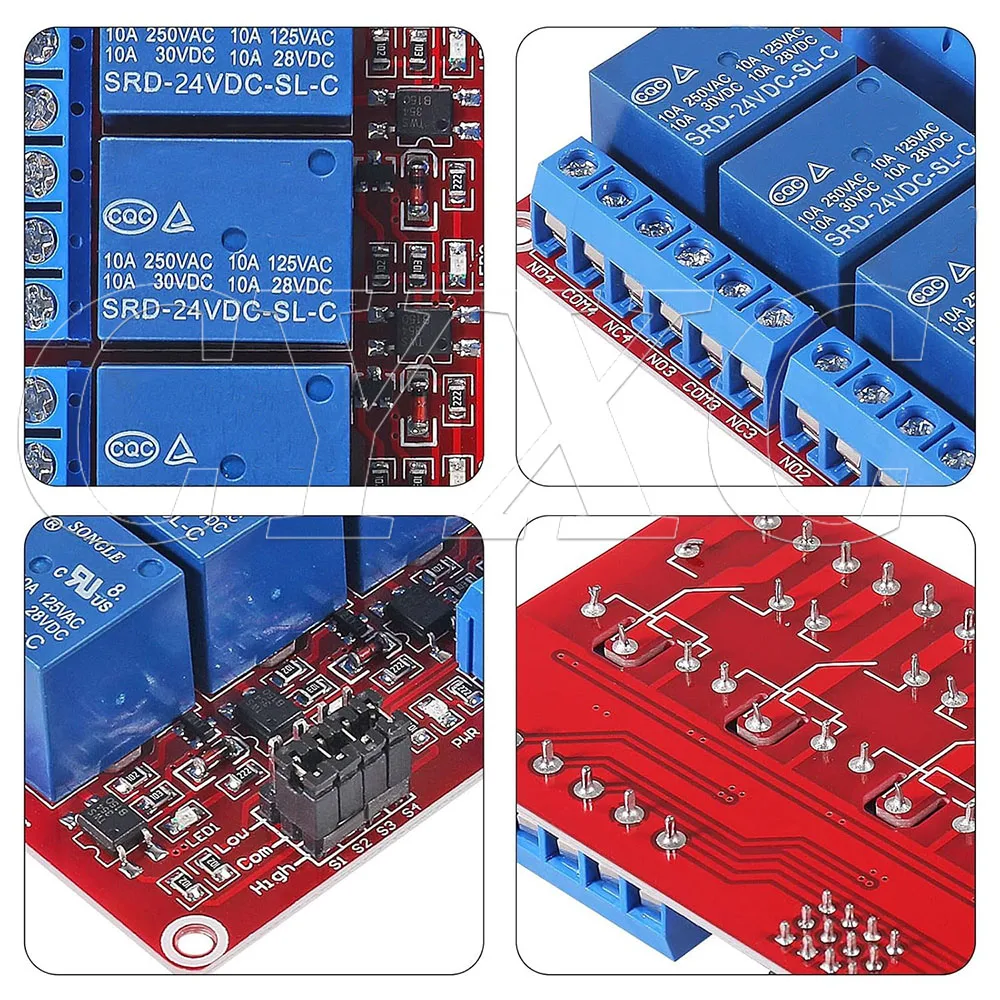 4 Channel 5V 12V 24V Relay Module with Optocoupler High or Low Level Trigger Expansion red Board for Raspberry Pi Arduino