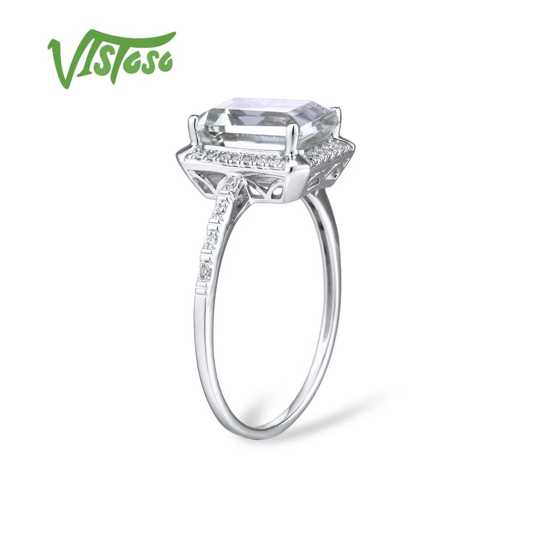 VISTOSO 14K 585 White Gold Rings For Women Shiny Diamond Limpid Sky Blue Topaz/Green Amethyst Anniversary Classic Fine Jewelry