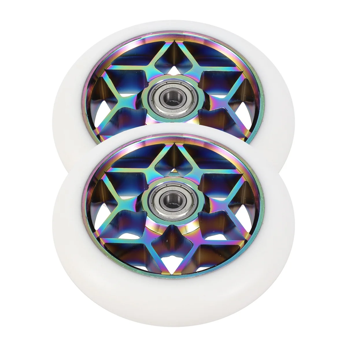 2 قطعة ملحقات سكوتر 110 مللي متر عجلات سكوتر ملونة عجلات بولي يوريثان عجلات سيارة سميكة مع محامل (أبيض) غني