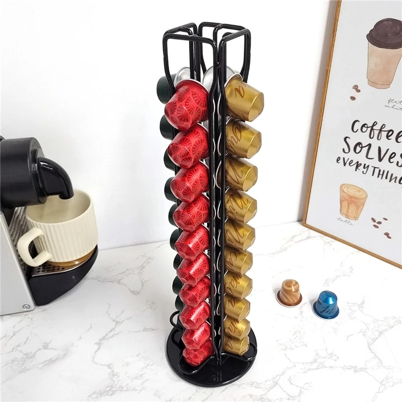 40 Pcs Nespresso Capsules Holder Rotating Rack Coffee Capsule Stand Coffee Pod Stainless Metal Storage Shelve Organization