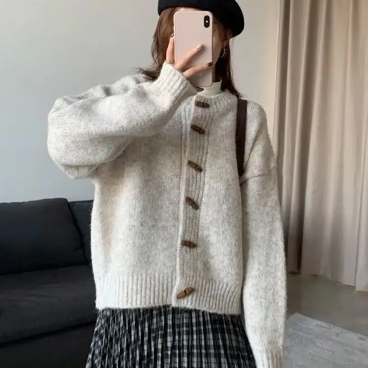 

Cardigans Sweater Women Casual Soft Cozy Winter Warm Outwear Daily All-Match Streetwear Ins Solid Simple Korean Style Retro New