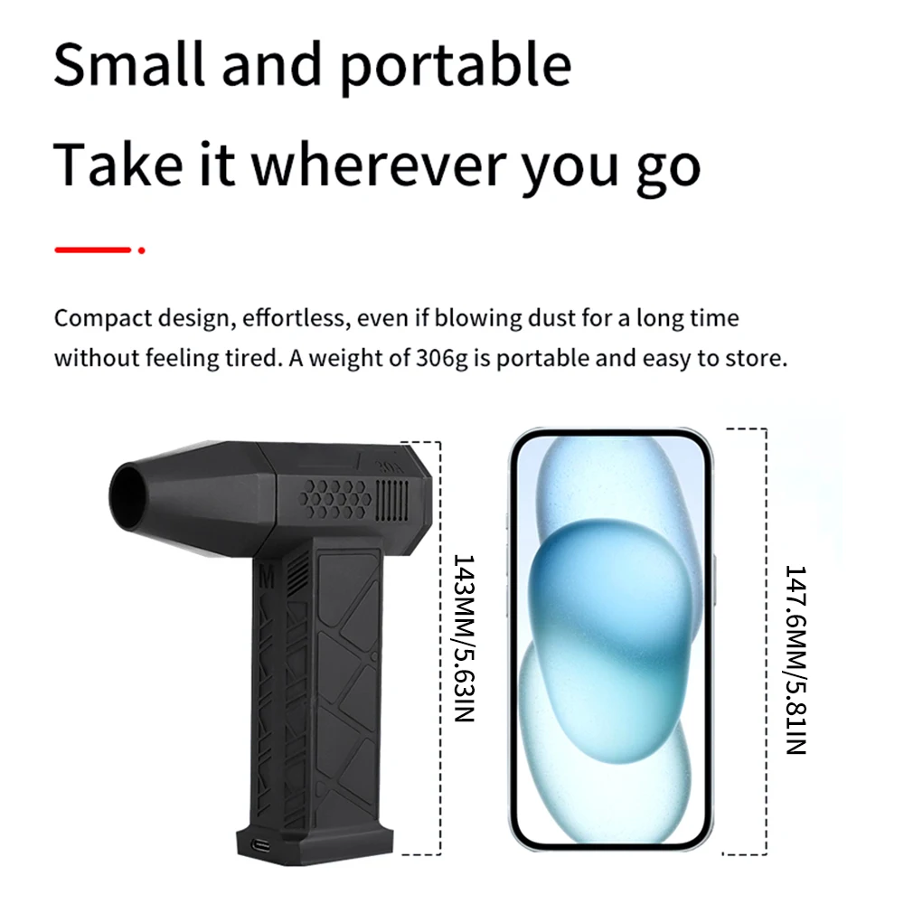 Mini Violent Blower 130000RPM 52m/s TypeC QC20W Rechargeable Brushless Motor Hair Dryer Powerful Blower With High-Speed Duct Fan