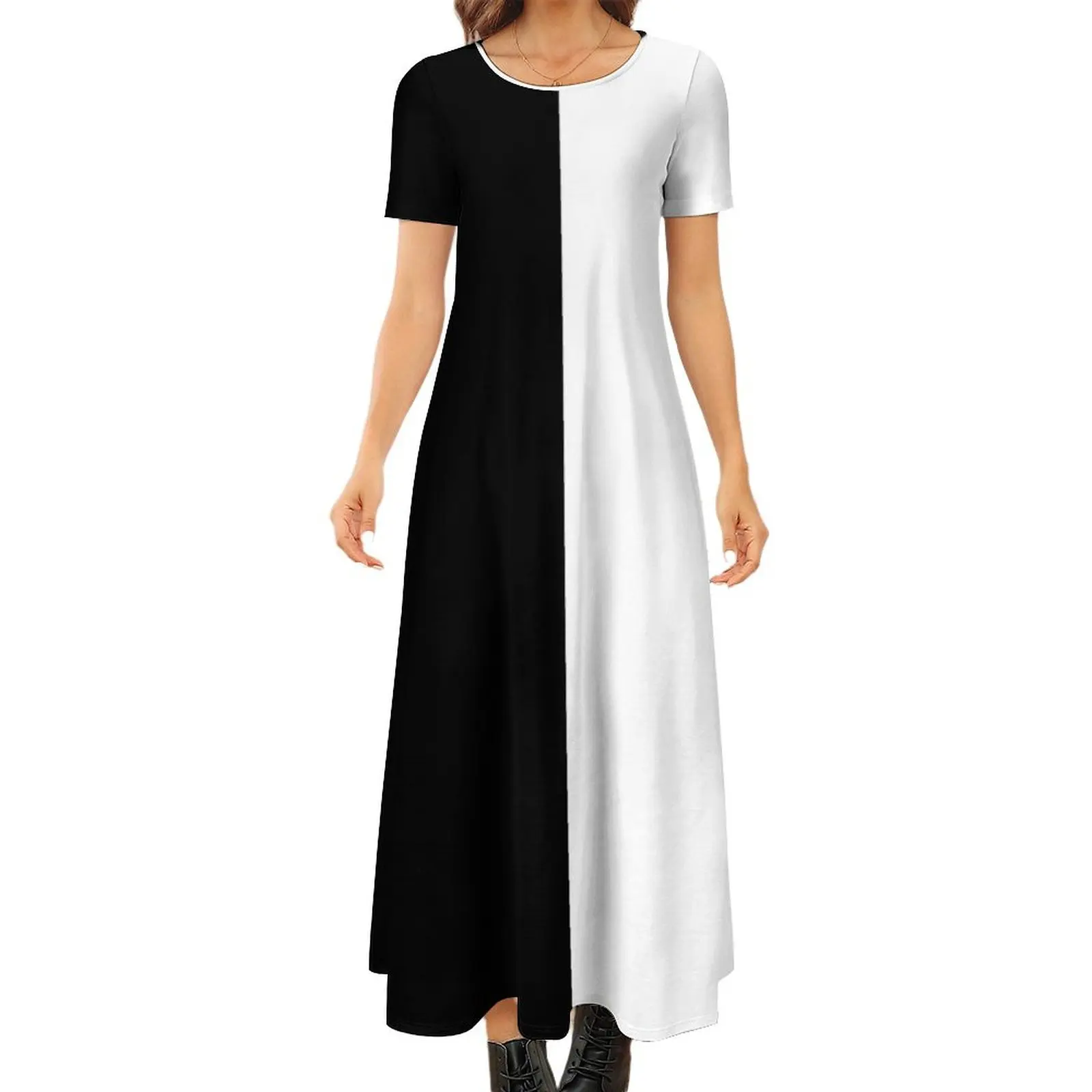 

Black and White 60s and 70s Round Neck Short Sleeve Dress dress dresses dresses summer