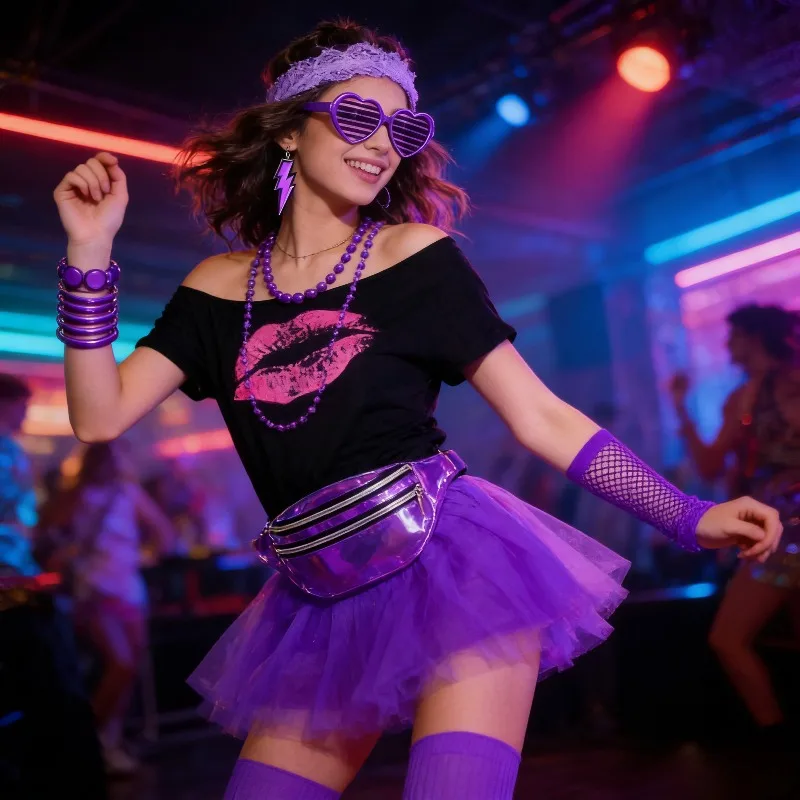 

Комплект костюмов для вечеринки в стиле 80-х на Хэллоуин: неоновый, ретро-диско, модный, яркий, веселый, праздничный наряд, полный комплект