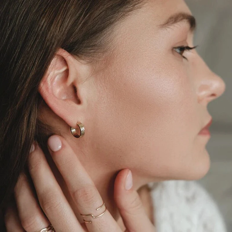 14K Gold Filled 12mm Triple Gold-Filled Post Hoop Earrings Endless Layered Hoop Post Wires Earring Hook Component for Jewelry - view 5