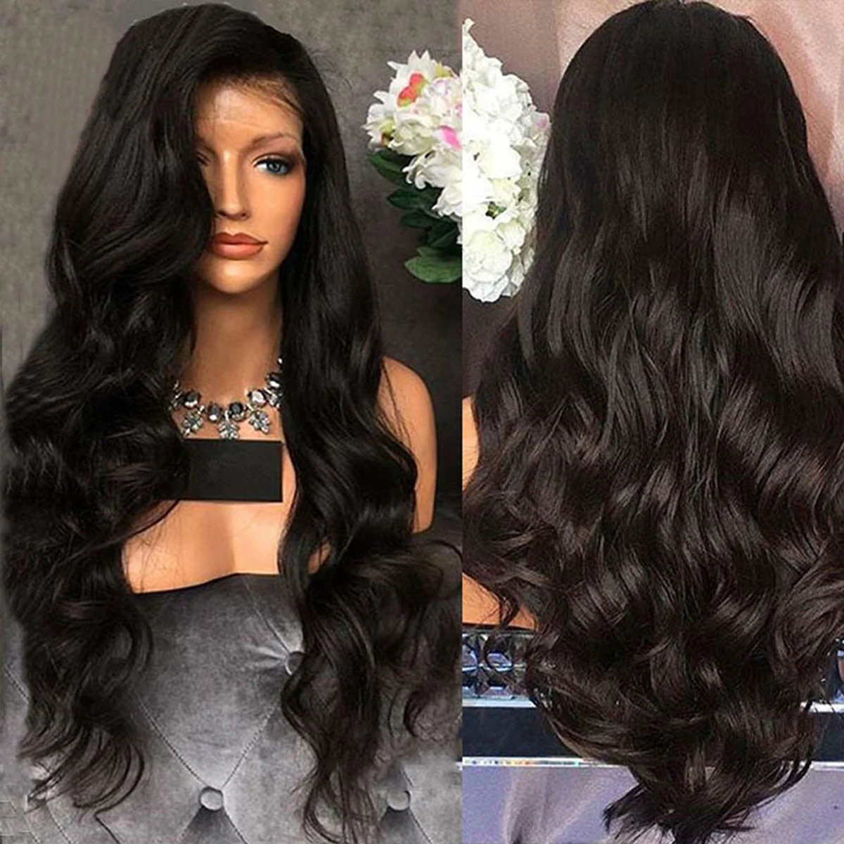 150%synthetic Density Body Wavy lace front wig Transparent lace Front wig T part lace front wig