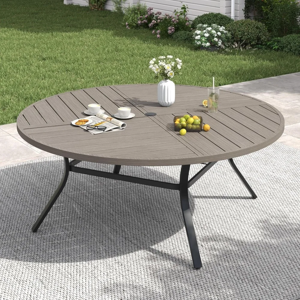 

60" Round Patio Table with Umbrella Hole, All Weather Metal Outdoor Dining Table for 8, Outside Table, Customized