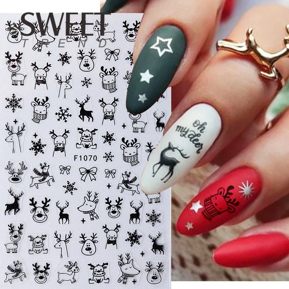 3D Christmas Cartoon Nail Sticker Winter Snowflake Elk Penguin Dolls Santa Claus Self-Adhesive Sliders New Year Manicure Decor