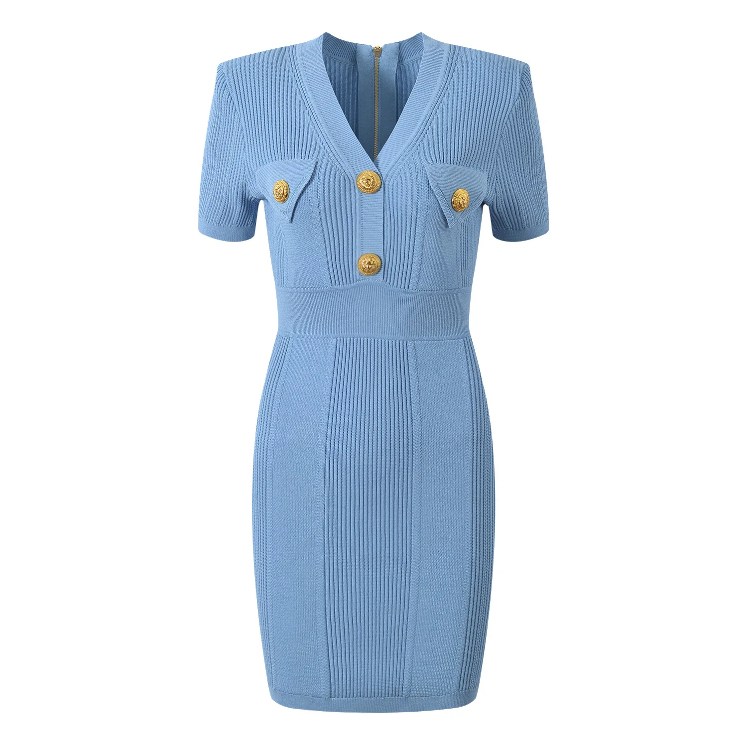 Lente Zomer V-hals Gebreid Slim Fit Metaal Bule Ele Lady Dr Faionable Wraparound Rok Sle ort Sve Dr