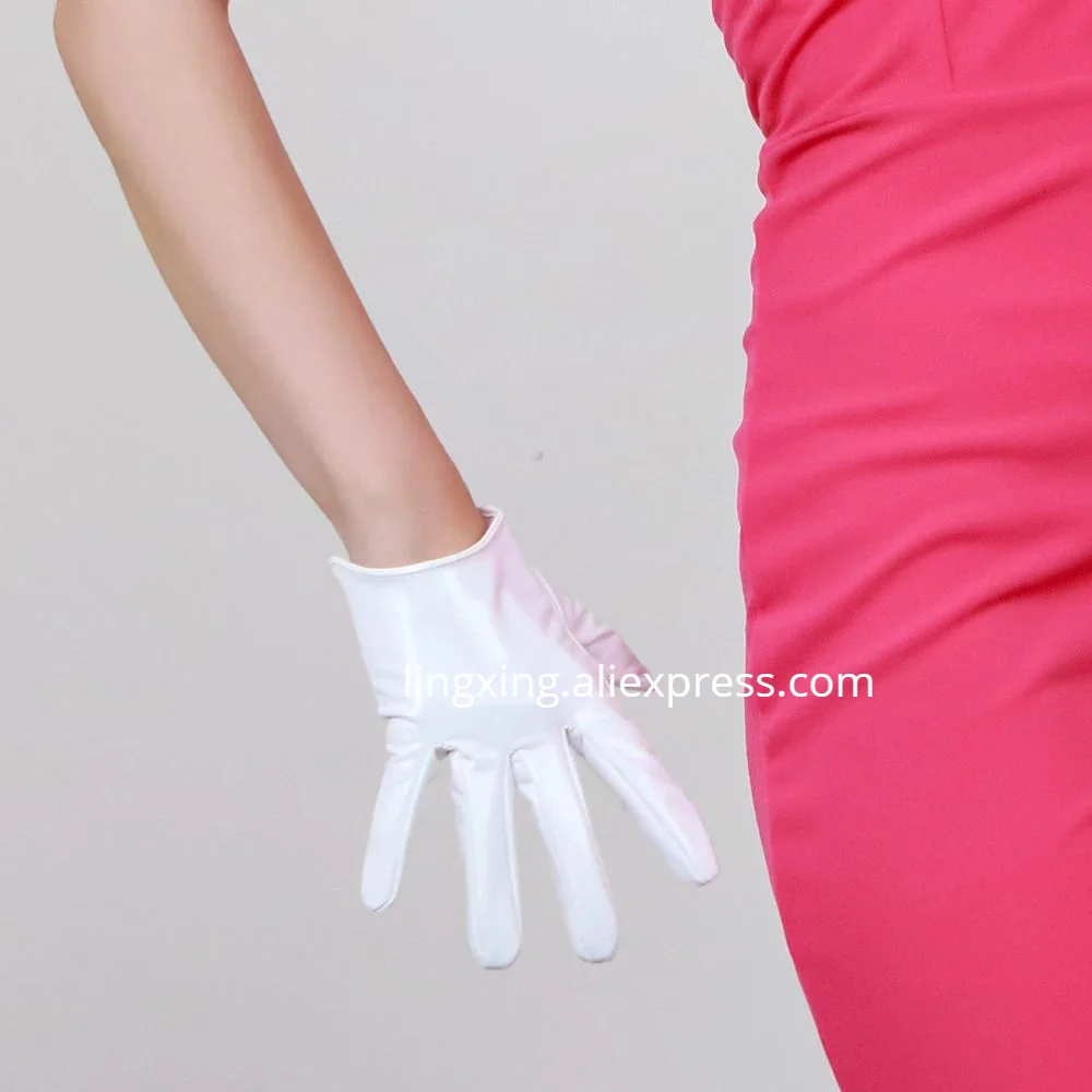 Guantes Extra largos de charol para mujer, cuero de emulación, elástico, espejo de PU, brillante, blanco brillante, 70cm de largo