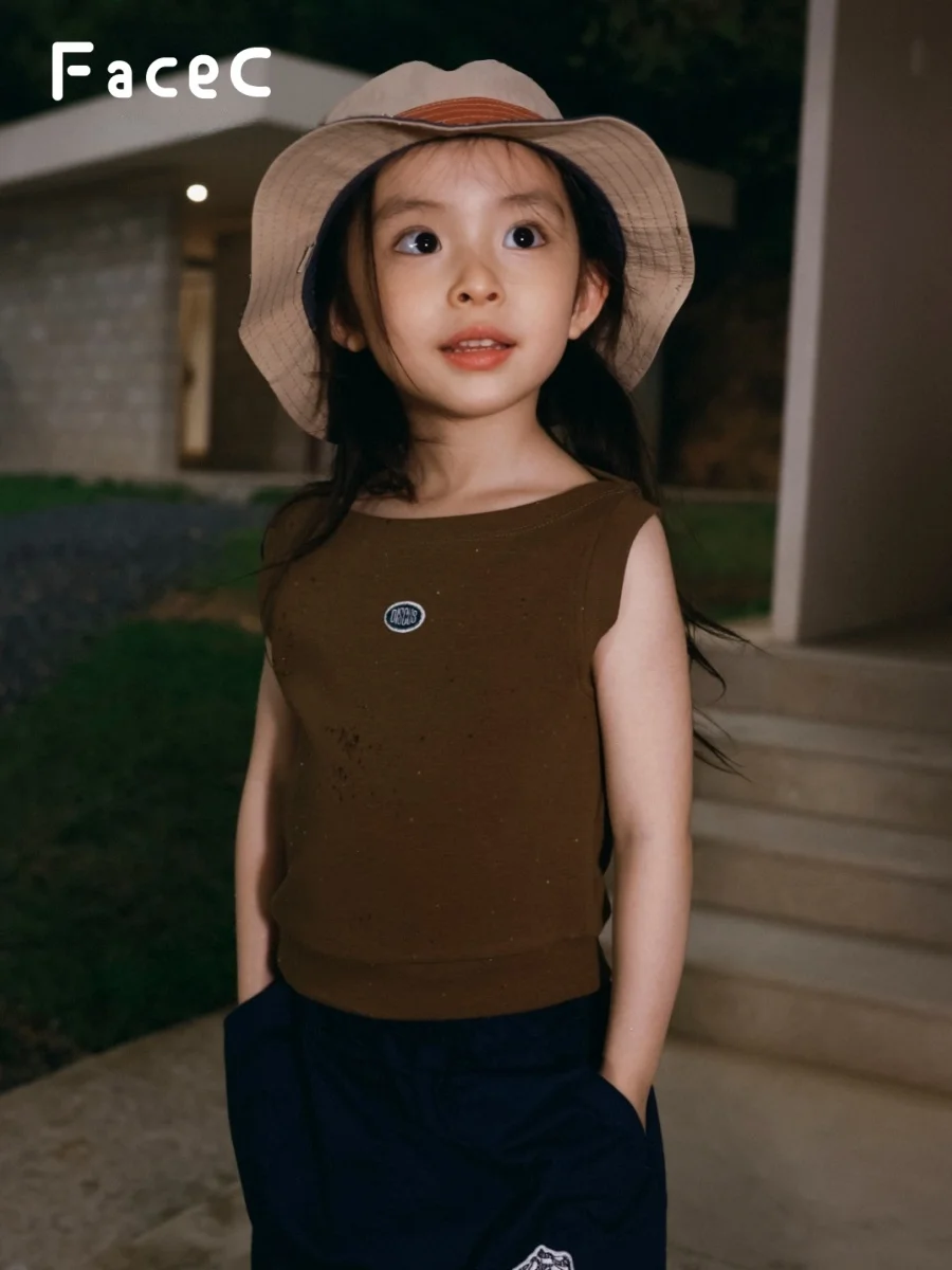 Lightweight Breathable Outdoor Vest for Girls Sweet Camisole Camping Style Cotton Blend Spring Summer Children's Clothing