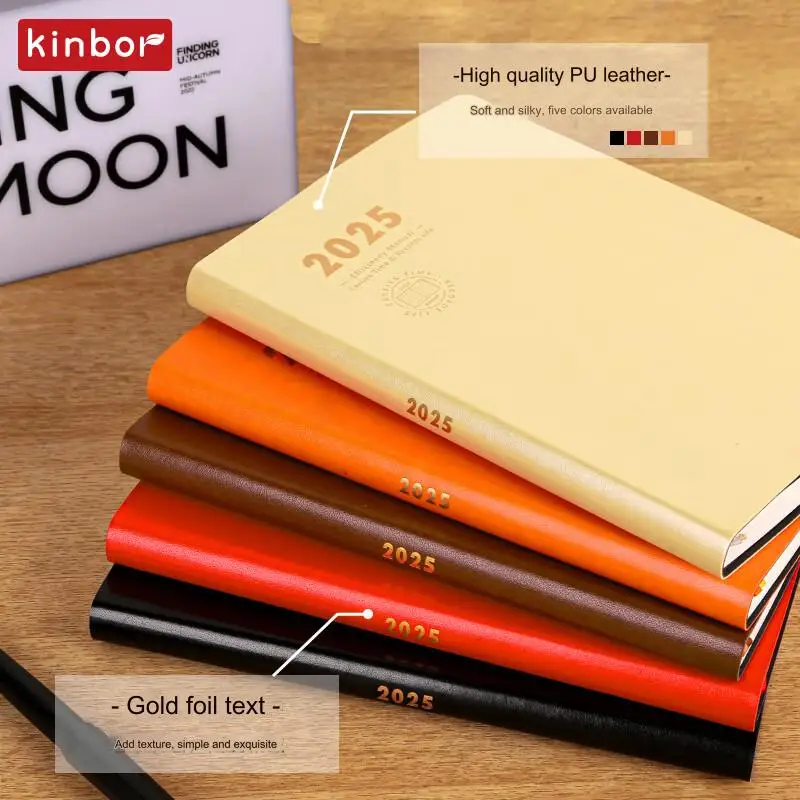 Kinbor Undated Efficiency Handbook, 2025 A5 PU SoftCover Agenda Notepad, Achieve Goals Time Management Boost Productivity Books