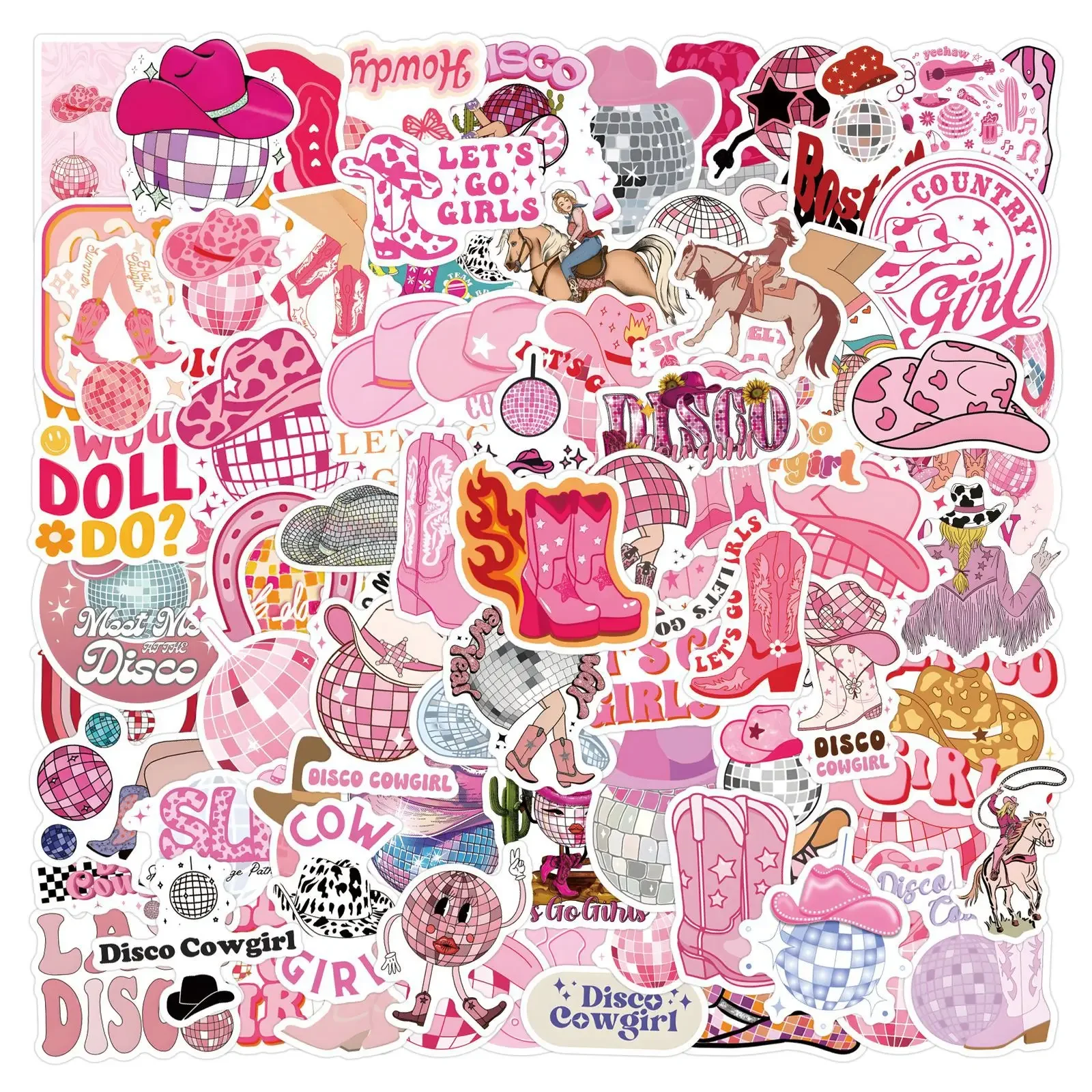 110 Stück Rosa Disco-Cowgirl Cartoon-Aufkleber DIY-Dekoration Wasserfest Skateboard Notizbuch Graffiti-Spielzeug