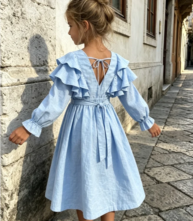 Girls Dress 2026 Spring and Autumn New Children's Clothes Girls Baby Fashion Cotton and Linen Lotus Leaf Lace Princess Dress