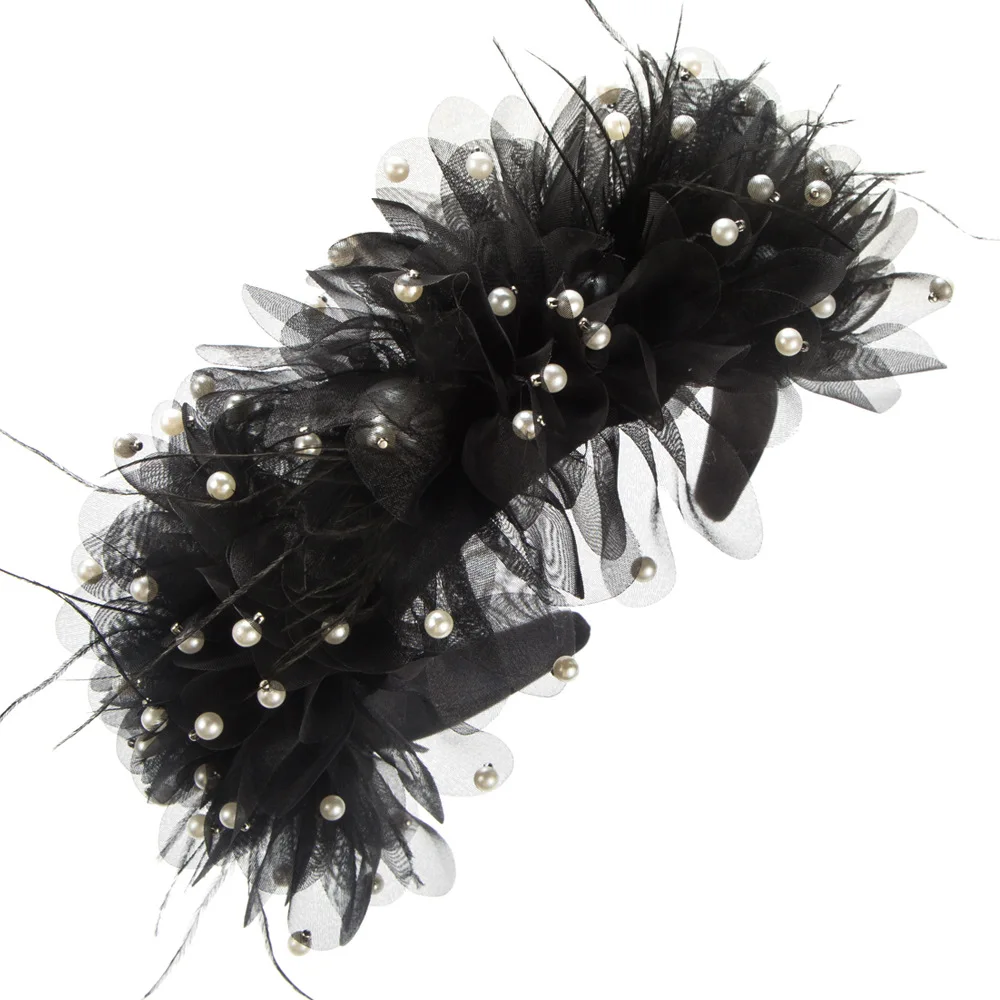 New Super Fairy Imitation Pearl Feather Net Yarn Flowers Headband Women's Elegant Design Sense Dance Party Hair Accessories