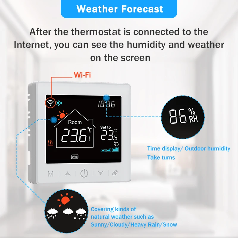 Tuya-インテリジェントWIFIサーモスタット,バッテリー付き,ワイヤレス,温度コントローラー付き,Alexa,Google Home用