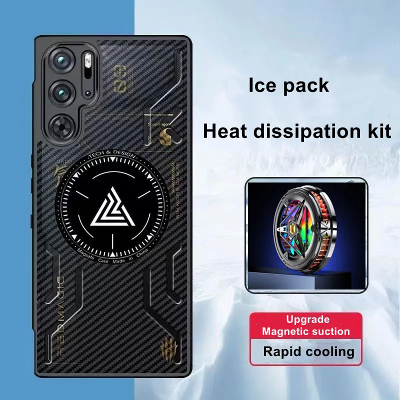 Newest Graphene Cooling Case for Nubia Redmagic 9 Pro Case Carbon Fiber Lines Clear Heat Dissipation Red Copper Metal Back Cover