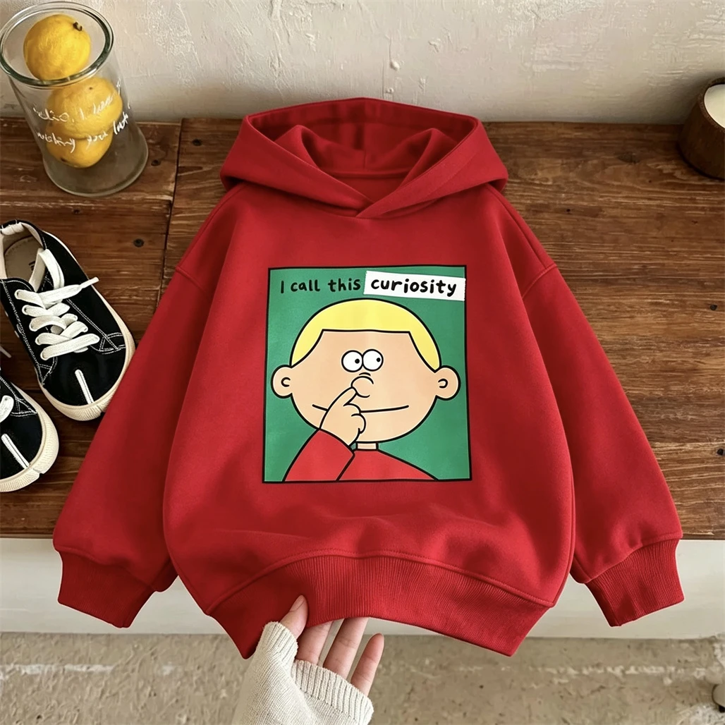 Modische Freizeit-Sweatshirts für Kinder, neues Design, bedruckte Kapuzenpullover für Jungen und Mädchen, Herbst-Winter, niedliche, dünne Samt-Hoodies – Detail 5