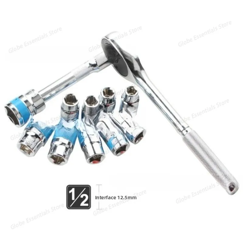 24 Tooth 1/2 Large Flying Quick Ratchet Wrench Socket Blue Belt 12 Piece Iron Box Auto Repair Tool Set