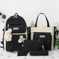 Conjunto de 4 piezas de mochila escolar de primaria para mujer, versión coreana de Campus, mochila ligera de gran capacidad, Resh Junior High