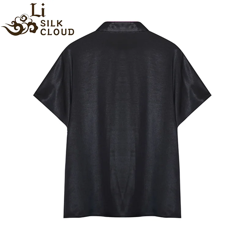 Handmade Women's Black Xiangyunsha Short Sleeve Top - Traditional Silk Fabric,  100% Natural Silk，Classic Chinese Style