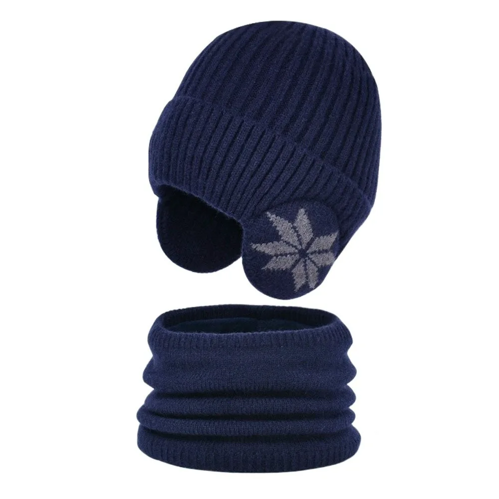

2pcs Soft Solid Color Ear Protection Wool Caps Earflap Coldproof Children Knitted Beanie Warm Scarf Hat Set Outdoor