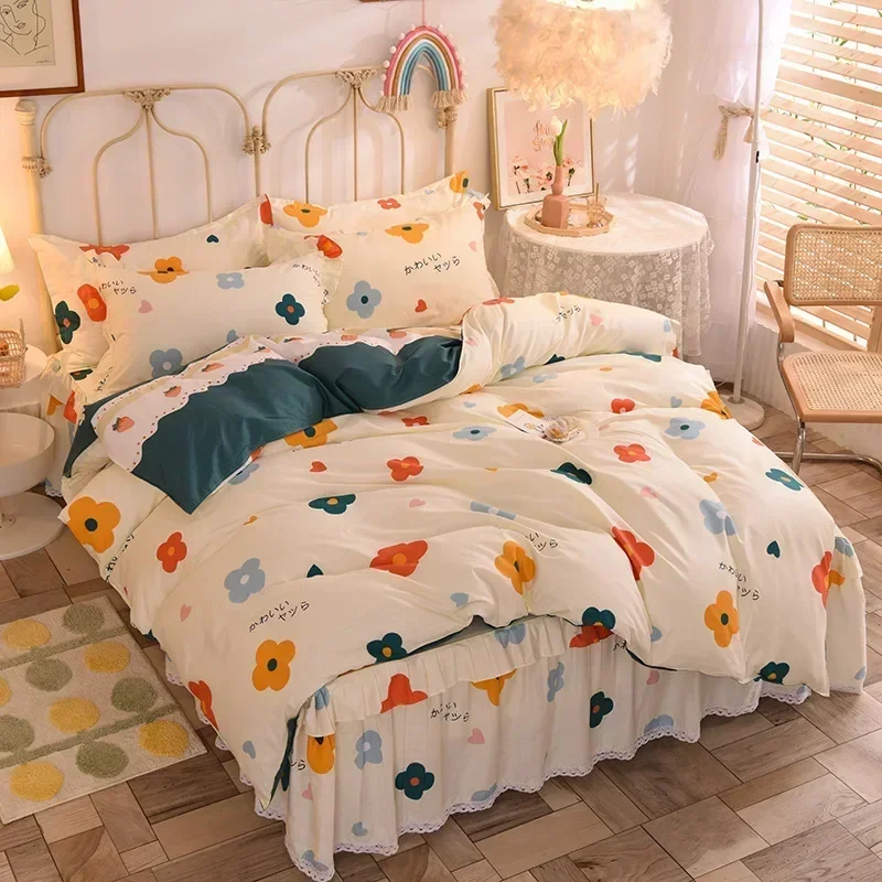 Princess Bedding Sets Luxury Girls Cotton Duvet Cover Set Bed Skirt and Pillowcases Double Full Queen King Bed Comforters Sets