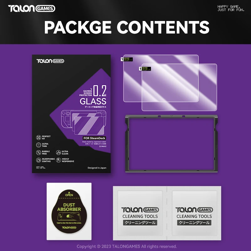 Talongames ฟิล์มป้องกันหน้าจอ0.2มม. 2ชิ้นสำหรับเด็ควาล์วไอน้ำ/เกมคอนโซลโอแอลฟิล์มกระจกนิรภัย9H