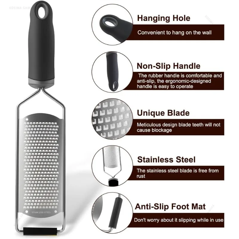 Stainless Steel Cheese Grater Lemon Zester Anti-slip Handle Chocolate Ginger Garlic Citrus Fruit Shredder Scraper Kitchen Tool