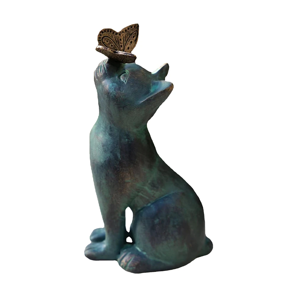 Cute Cat and Butterfly Curiosity Garden Statue, Curious Cat Play with Butterfly Statue, Garden Cat Statue Animal Sculpture