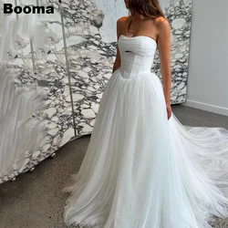 Booma-A-Line Tulle vestidos de casamento para mulheres, vestido de noiva sem mangas