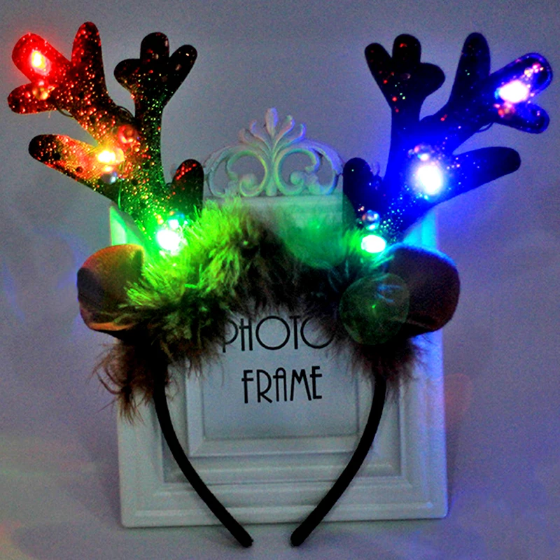 

Christmas Headbands Glowing Christmas Antlers Fluff Ears Plush Hair Decoration Head Band Cosplay Headwear Luminous Headband 2022