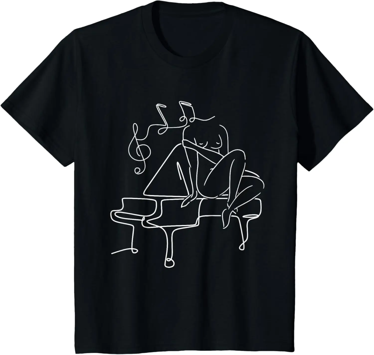 Music Line Art Piano Abstract Minimalist Cool Musician Gifts T-Shirt Cotton Casual Short Sleeve Tee Gifts for Kid Camiseta