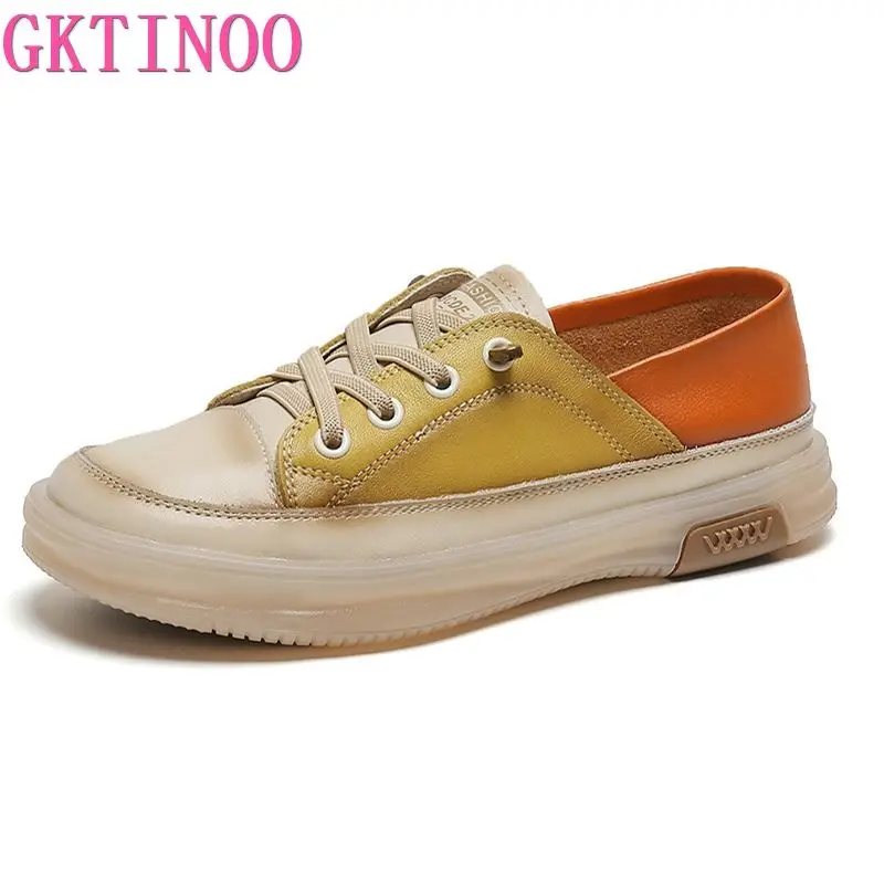 GKTINOO Genuine Cow Leather Women Sneakers Plus Size Spring Autumn Ladies Casual Shoes Retro Vulcanized Woman Summer Loafers