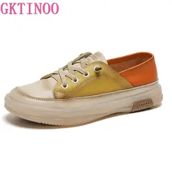 GKTINOO Genuine Cow Leather Women Sneakers Plus Size Spring Autumn Ladies Casual Shoes Retro Vulcanized Woman Summer Loafers